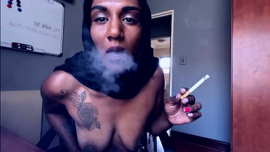 Desi In Hijab Smoking While Wearing Nipple Clamps